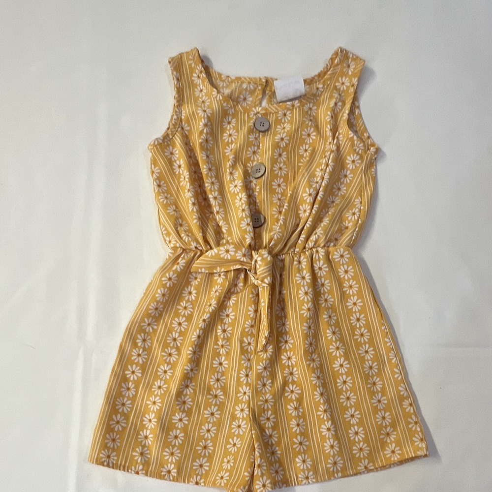 Jenna & Jessie Girls Romper Size 7 Yellow/White Floral Sleeveless Button Belted